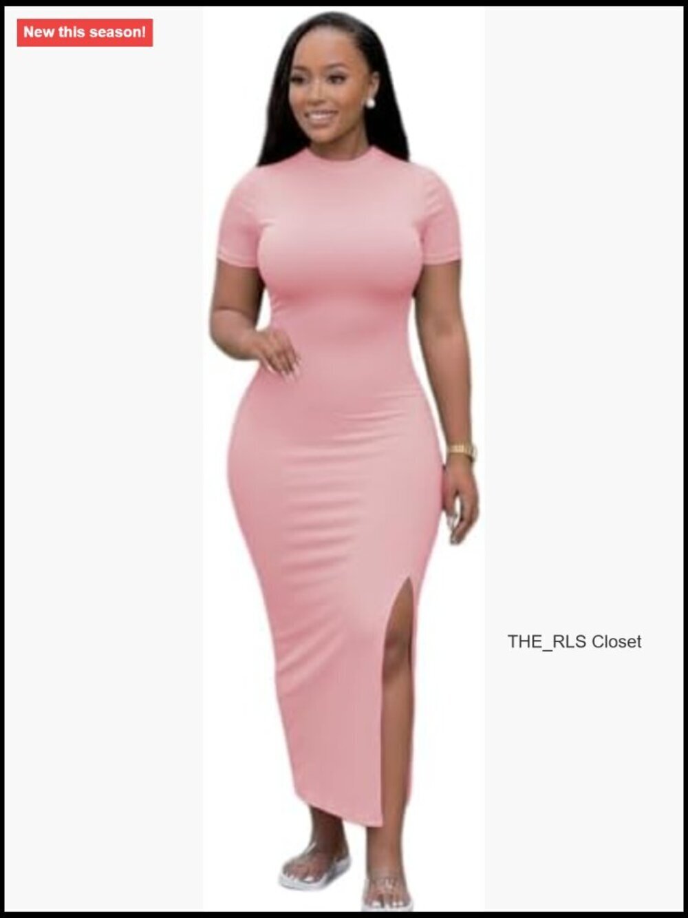 Polyester Spandex Bodycon Maxi Dress Casual U-Neck Short Sleeves Side Split